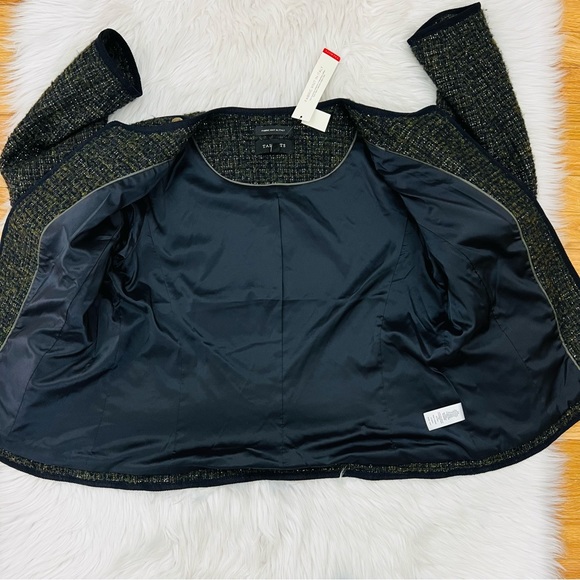 NWT Talbots Wool/Alpaca/Metallic Blend Blazer Olive/Navy Blue Fabric Knit Italy - Picture 4 of 15